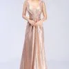 Elegant A-line Sequined V-Neck Sleeveless Floor-Length Bridesmaid Dresses