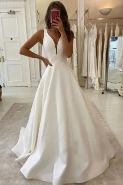 A-line Wedding Dress Double V-Neck Bridal Gowns