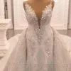 V-neck Beads Sparkles Gems Wedding Dress With Overskirt