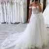 Charming Off The Shoulder A-Line Chapel Lace Wedding Dress