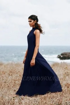 Elegant Halter Chiffon Evening Maxi Dress Simple Formal Dress