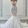 Charming Sleeveless Spaghetti Straps Mermaid Wedding Dress With Ruffles