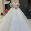 Glitter Off Shoulder Backless Ball Gown Wedding Dress