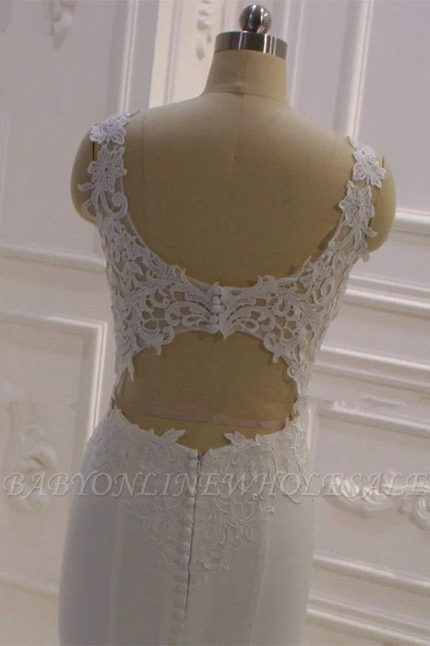 Elegant Sleeveless Lace V-neck Column White Court Train Wedding Dress - Image 4