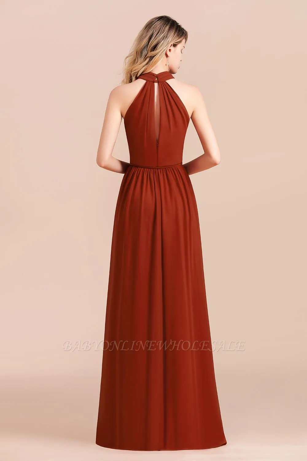 Halter Chiffon Bridesmaid Dress Sleeveless Formal Dress With Side Slit - Image 2