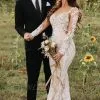 Gorgeous Mermaid Wedding Dresses Long Sleeves White Floral Lace Appliques Bridal Dress