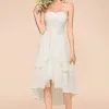 Sweetheart Sleeveless White Hi-Lo Bridesmaid Dress Ruffle Chiffon