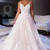 White Tulle Lace Wedding Dress Sleeveless V-Neck Long Dress For Bride