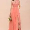 One Shoulder Floral Lace Aline Bridesmaid Dress With Side Slit