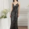 Black Sparkly Späghetti Strap Sleeveless Long Meramid Sequins Prom Dress