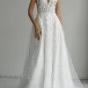 Chic Floral Lace Tulle Wedding Dress Aline Cap Sleeves Bridal Dress Long