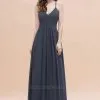 Spaghetti Straps V-Neck Bridesmaid Dress Aline Evening Dress