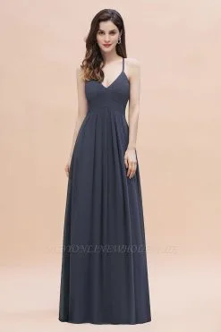 Spaghetti Straps V-Neck Bridesmaid Dress Aline Evening Dress
