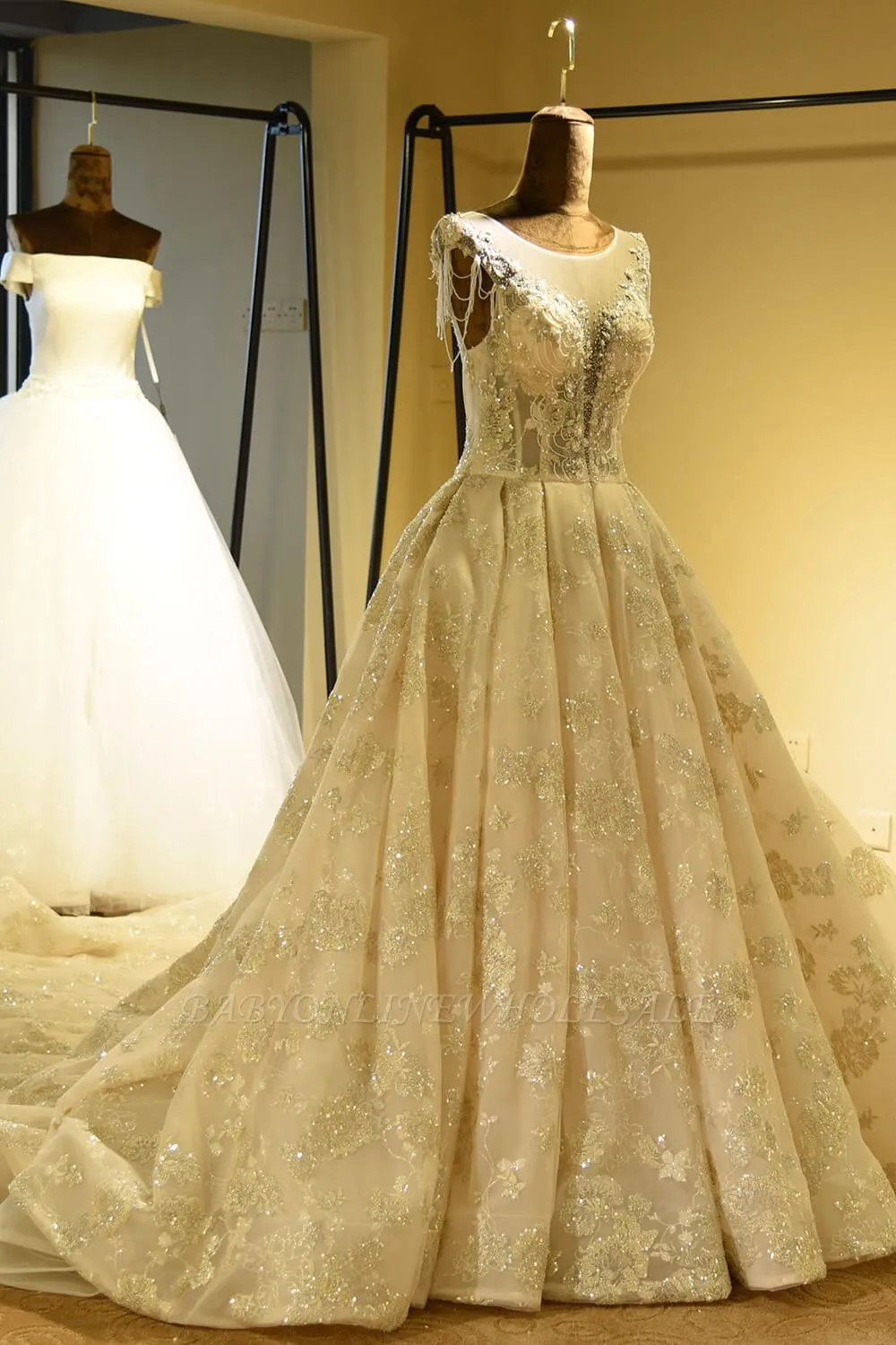 Amazing Princess Lace-up Sparkly Beading Tulle Ivory Princess Wedding Dress - Image 3