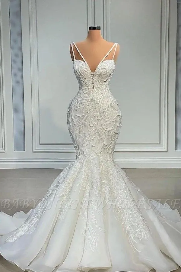 Mermaid Sweetheart White Wedding Dress With Court Train