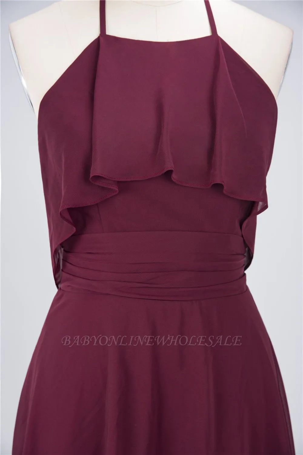 Chiffon A-Line Halter Sleeveless Short Bridesmaid Dress With Ruffles - Image 4