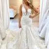 Sleeveless Deep V-neck Mermaid Summer Bridal Gowns