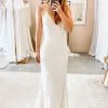 Spaghetti Straps V-neck Sheath Wedding Dresses | Sexy Backless Bridal Gowns