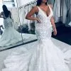 Charming V-Neck Sleeveless Mermaid Wedding Gown Floral Lace Bridal Gown