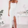 Spaghetti Straps White Floral Pattern Simple Evening Dress Daily Casual Wear Dress
