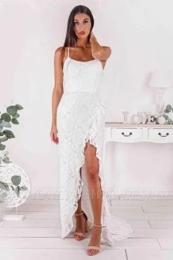 Spaghetti Straps White Floral Pattern Simple Evening Dress Daily Casual Wear Dress