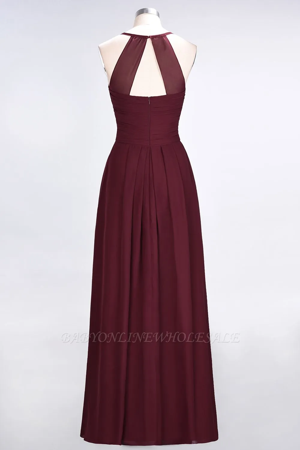 Chiffon A-Line Halter V-Neck Sleeveless Long Bridesmaid Dress With Ruffles - Image 3