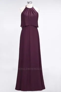 Chiffon A-Line Jewel Sleeveless Long Bridesmaid Dress