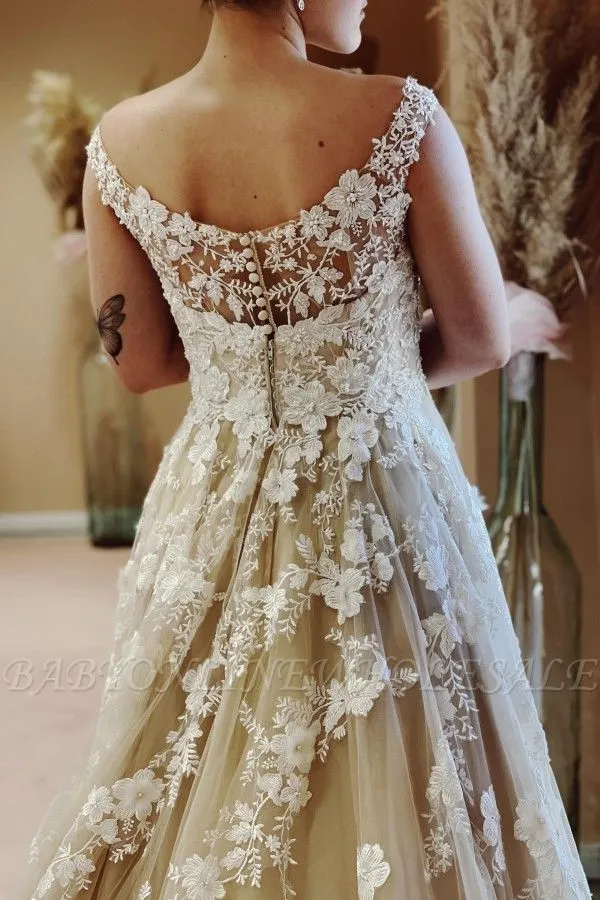 Charming Floor Length Sweetheart Straps Sleeveless A Line Lace Wedding Dress With Applique - Image 5