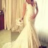 Sexy Mermaid V-neck Wedding Dress Sparkly Lace Bridal Gowns BO4457