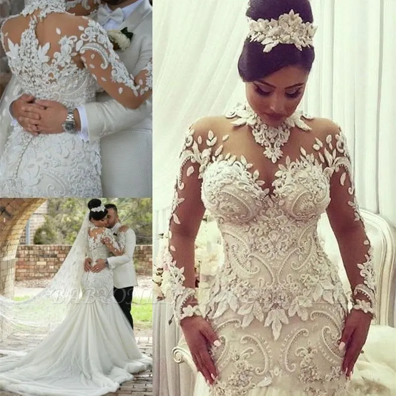 Sexy Long Sleeve High Neck Lace Wedding Dress Bridal Gown BA7687 - Image 2