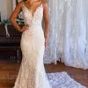 Elegant Sleeveless Floral Mermaid Bridal Gown V-neck Wedding Dress