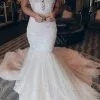 Affordable Strapless Tulle Lace Wedding Dress | Chic Mermaid Sleeveless Long Dress For Wedding