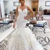 Raven | White Sleeveless V-neck Wedding Dress With Multi-layers Train