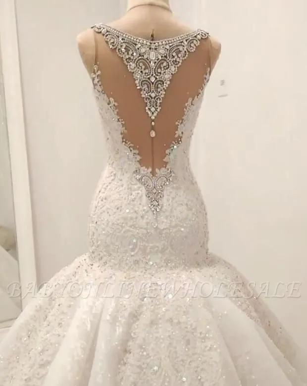 Cap Sleeves Sparkle Diamond Fit And Flare Wedding Dresses Online - Image 3