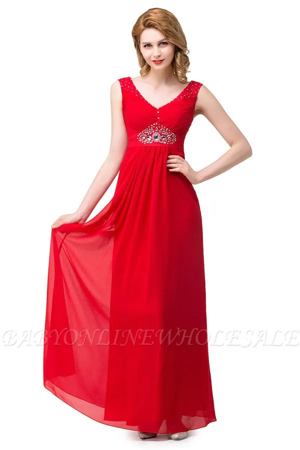 HANNAH | A-line V-neck Knee-length Ruffle Red Bridesmaid Dresses With Crystal - Image 3