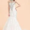 Sparkle High Neck Mermaid Silver Beaded White Wedding Dress