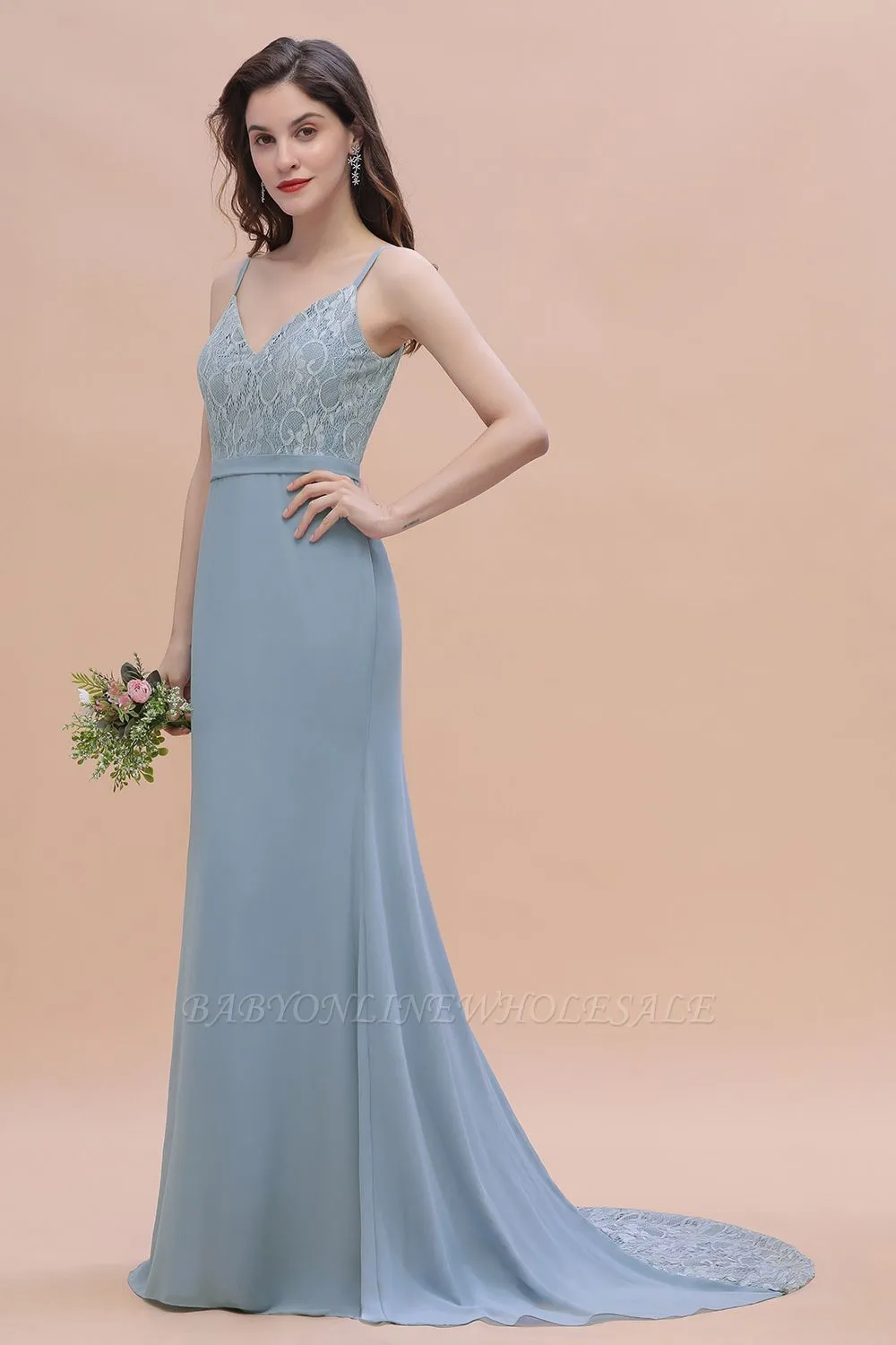 Stunning V-Neck Lace Chiffon Mermaid Wedding Dress - Image 6