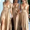 Elegant V-Neck Sleeveless Bridesmaid Dress | 2021 Bridesmaid Dress With Slit
