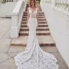 Gorgeous Train Sleeveless V-neck Lace Mermaid Wedding Dresses