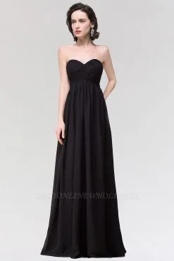 A-line Chiffon Strapless Sweetheart Sleeveless Floor-Length Bridesmaid Dress With Ruffles