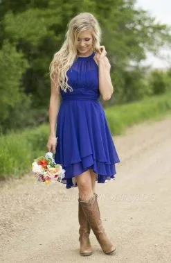 Country Short Bridesmaid Dresses Chiffon Halter Neck Tiers Summer Wedding Party Dress