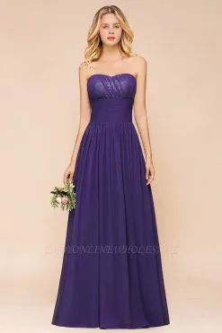 Charming Sweetheart Sleeveless Evening Maxi Dress Soft Chiffon Aline Bridesmaid Dress