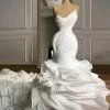 Stunning Strapless Organza Tiered Piping Mermaid Wedding Dress