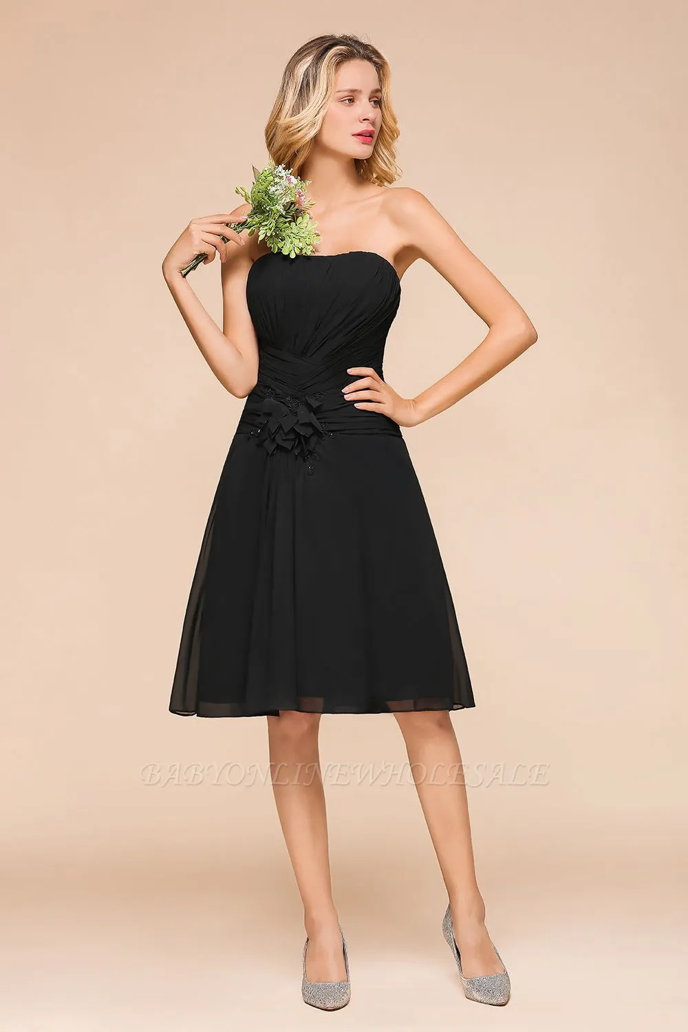 Black Sleeveless Chiffon Short Wedding Party Dress Knee Length - Image 4