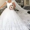 Elegant Cap Sleeves White Tulle Lace Wedding Dress With Chapel Train