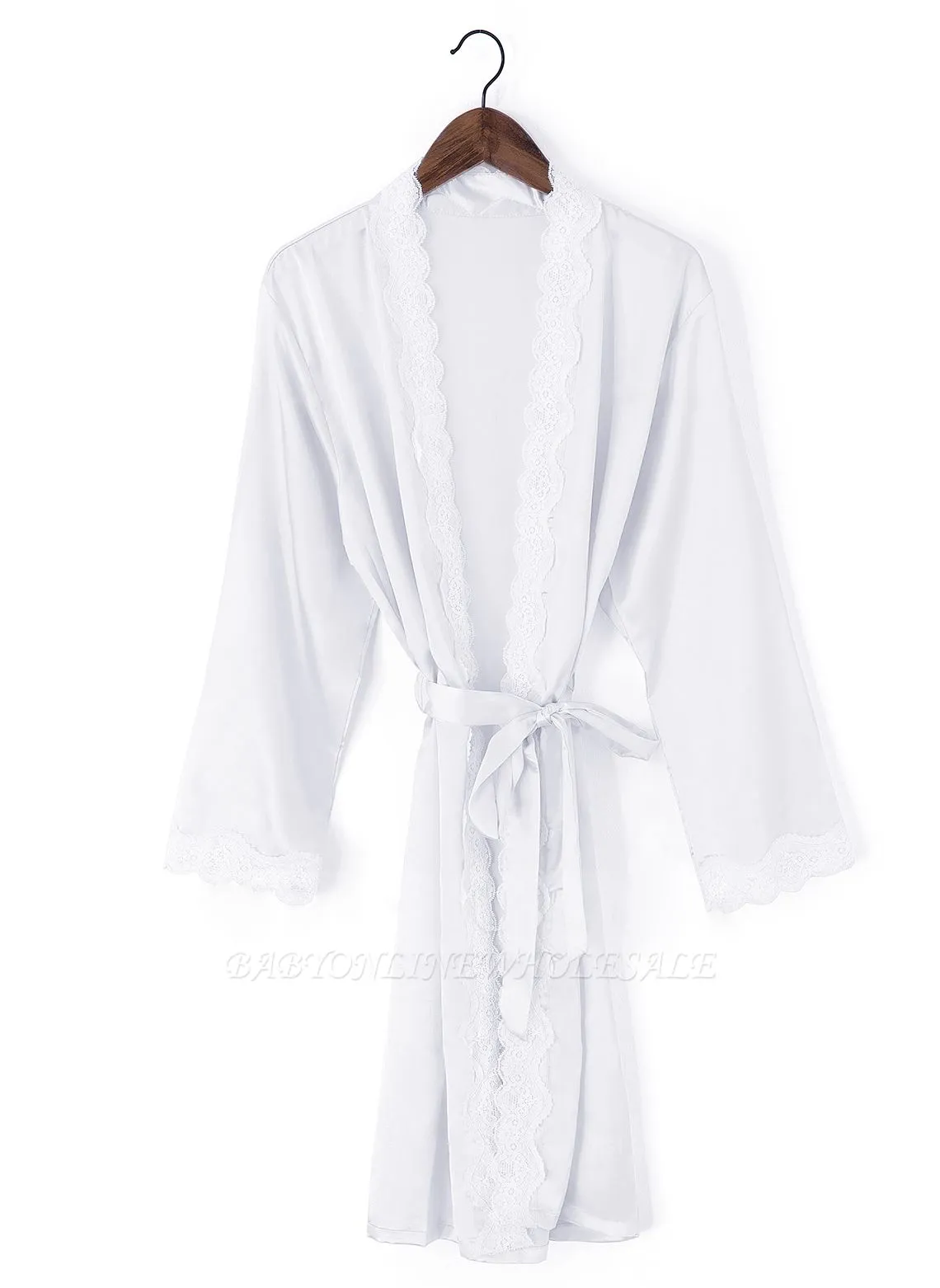 Durward | Personalized Lace Silk Satin Robe Kimono Beaded Bride Bridesmaid Wedding Gown Bathrobe Sleepwear