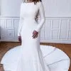 Elegant Long Sleeves Bateau White Wedding Reception Dress Floor Length Wedding Dress