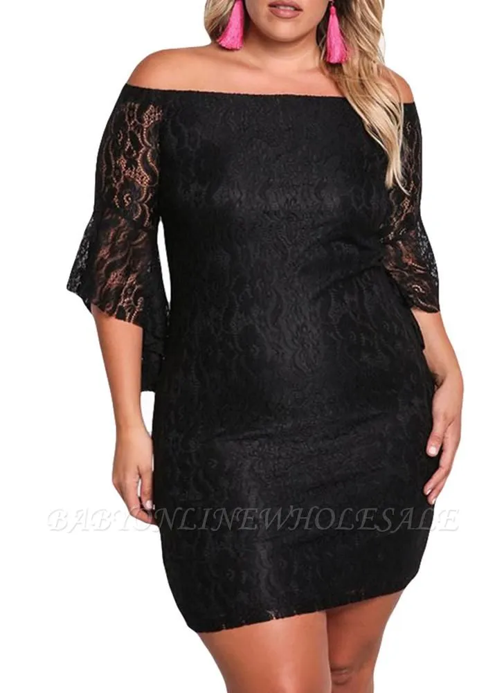 Lace Dress Plus Size Off Shoulder Bodycon Mini Dress Oversize Party Clubwear - Image 2