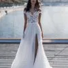 Off The Shoulder Appliques A-line Wedding Dresses | Side Split Tulle Bridal Gowns