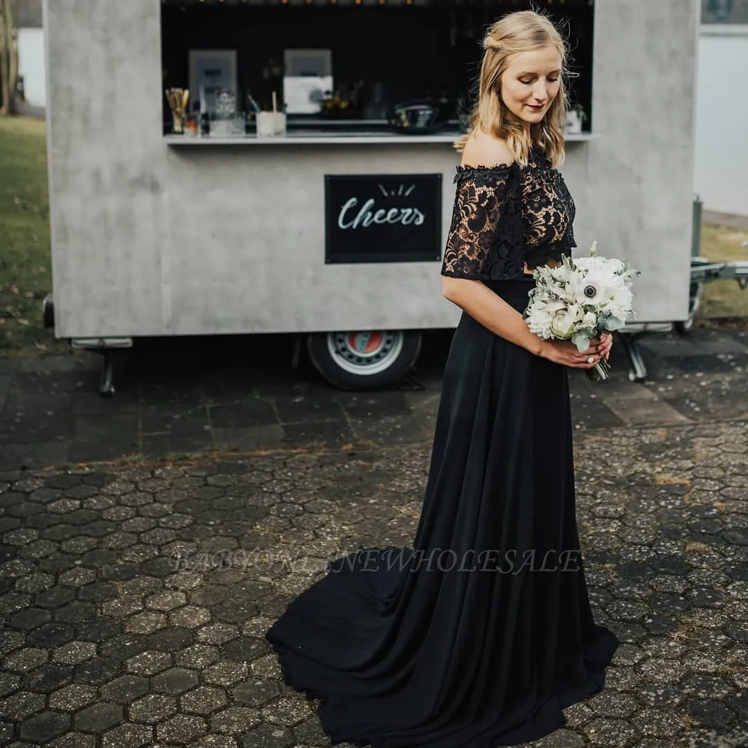 Off Shoulder Floral Lace Wedding Dress - Image 3